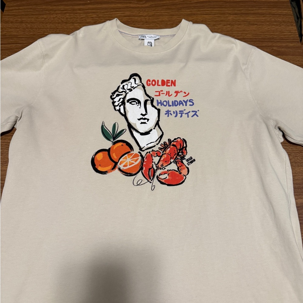 Cream Graphic T-Shirt - Zara